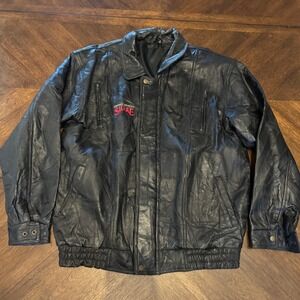 Vintage SHARE Specialty Black Patchwork Leather Bomber Jacket Mens XXL |V
